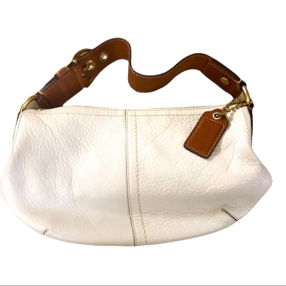 Coach White and Tan Leather Hobo Bag